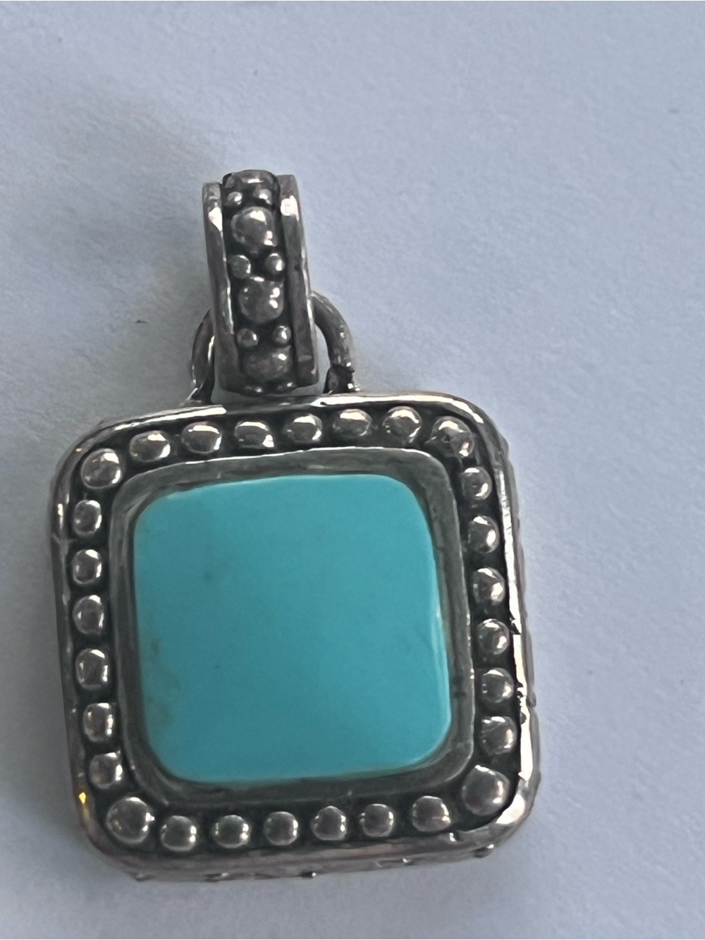 Vintage Necklace charm pendant marked  925 silver turquoise tjmaxx 90s square